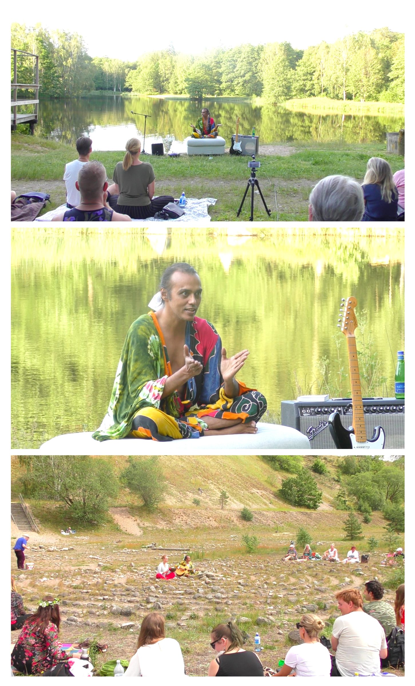 Prashant Trivedi leading an outdoor LotusOcean meditation session by a lake
